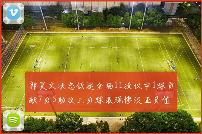 郭昊文状态低迷全场11投仅中1球贡献7分5助攻三分球表现惨淡正负值为19
